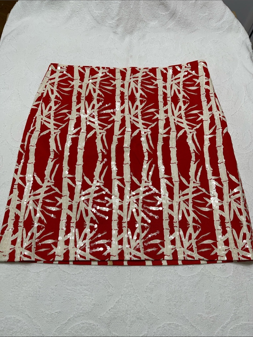 Bamboo Sequined Red/Cream Bamboo design Michael Kors Skirt -Sz 4